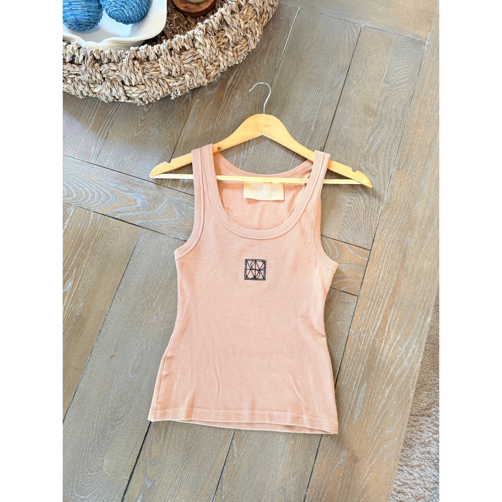 Araminta James Monogramed Ribbed Tank Top Womens in Macadamia Size XS